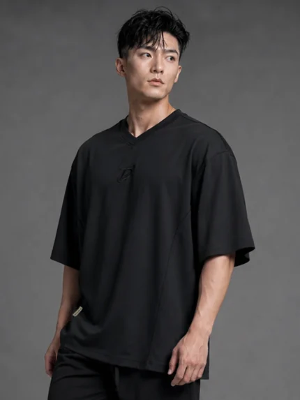 Degrey Jersey Mesh Fabric Shirt in BLACK with Embroidered D Logo - JERMESHDEN