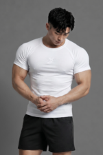 Degrey Compressor Tee white sports t-shirt with embroidered logo - COMTEETRANG