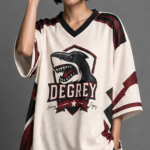 Degrey Jersey SHARK 84 cream-colored V-neck sports t-shirt - JERSHARK