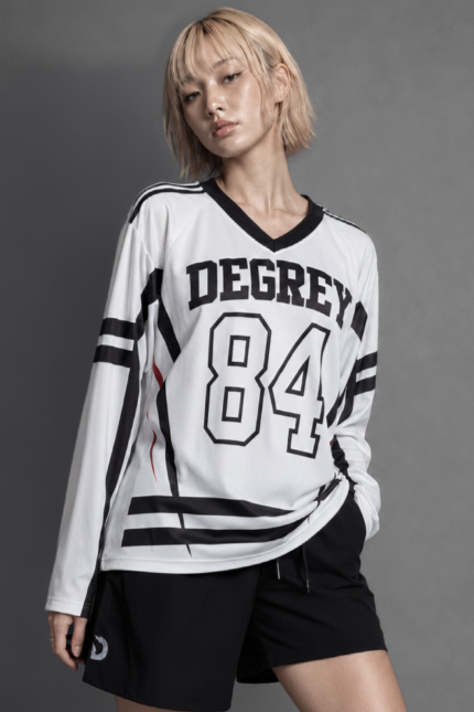 Degrey Jersey long-sleeved V-neck white athletic t-shirt Crimson Surge - LONGCRIMT