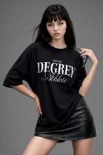 Black T-shirt with embroidered Degrey DECADE logo in WHITE, loose fit Athlete style - OVSDECADE - Image 2