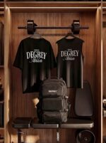 Black T-shirt with embroidered Degrey DECADE logo in WHITE, loose fit Athlete style - OVSDECADE - Image 3