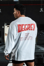 White long-sleeved T-shirt with red Degrey logo, loose fit - OVSLONGTRANG