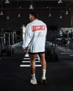 White long-sleeved T-shirt with red Degrey logo, loose fit - OVSLONGTRANG - Image 11