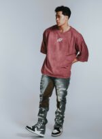 Degrey red wax-colored oversized T-shirt with logo print - OVSWAXDEN - Image 4