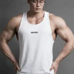 Degrey Tanktop – White Gym & Sports Tank Top, Breathable, Printed Degrey Logo – Local Brand Degrey Sportswear – BLGT