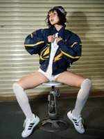 Degrey Japan Korea Bomber Jacket - Navy - BOMBNAVY - Image 4