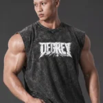 WAX Tank Top in Black, Degrey Cotton with Logo Print - TANKWAXDEN